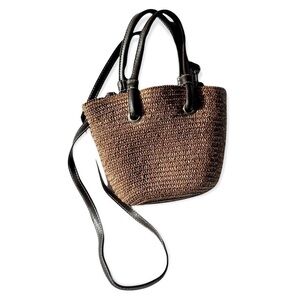Coastal Grandma Mini Wheatstraw Tote Crossbody Strap Bag Brown